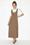 Women's basic a-line maxi dress with straps - beige - plus size - 4