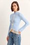Women's Lace Detailed Half Turtleneck Buttoned Ribbed Knitwear Baby Blue Cardigan - 2