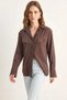 Women's Padded Cross-Collar Detailed Asymmetrical Wide Cuff Modal Bitter Brown Shirt - 3