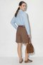 Women's High Waist Pleated Detailed Belted Bermuda Cappuccino Shorts - 5