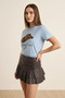 Women's Cowboy Hat Embroidered Beaded Basic t Shirt Baby Blue - 2