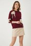 Women's Heart-Shaped Fringed Knitwear Burgundy Ecru Sweater - 6