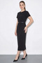 Women's Belted Crew Neck Pencil Black Dress - 4