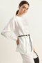 Women's Asymmetrical Cut Belt Detailed Satin White Blouse - 6