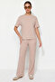 Women's Comfortable Flexible Modal Beige Top and Bottom Set - 4