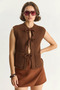 Women's Front Tie Pocket Detailed Knitwear Brown Vest - 4