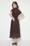 Women's V-Neck Lined Midi Bitter Brown Dress with Elastic Back and Pocket Detail - 5