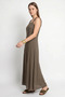 Women's Beaded Strap Detailed Square Neck Flowy Maxi Khaki Dress - 4