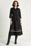 Women's Embroidery Detailed Collared Belted Black Shirt Dress - 3
