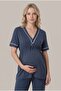 Women's Indigo Ribbed Buttoned Maternity Pajama Set with Dressing Gown - 5
