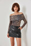 Women's Madonna Collar Patterned Leopard Blouse - 5