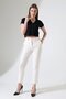 Women's V-Neck Buttoned Short Sleeve Black Crop Blouse - 2