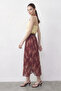 Women's Shawl Patterned Long Plum Skirt with Elastic Waist and Lined Belt - 4