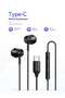 Type-C Wired Earphones Flat Ear, USB-C Stereo Audio, Android Phones Tablet Laptop