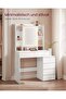 Dressing Table with LED Lights, Adjustable Brightness, 40 x 97.5 x 145 cm, Modern Makeup Desk, Vanity Table with Mirror, Drawers, Open Compartments, Adjustable Shelves, Cloud White - 7