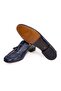 Dark Blue Color Laceless Genuine Leather Leather Sole Men's Shoes - 3