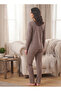 Women's Milan Long Sleeve Leopard Patterned 100% Cotton Crew Neck Pajama Set - 4