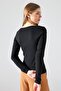 Women's Basic Boat Neck Black Long Sleeve Blouse - 5