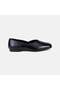 Women's Black V-Cut Square Toe Leather Ballerinas - 2
