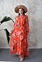 Orange Floral Patterned Chiffon Dress