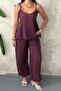 Plum Halter Neck Blouse and Pants Set - 3