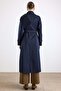 Removable Scarf Water-Repellent Trench Coat Dark Blue 6887 - 7
