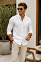 Men's White Linen Shirt 70% Cotton 30% Linen Relaxed Fit Sports Shirt - 2