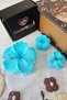 Set of 3 Turquoise Blue Japanese Rose Hibiscus Flower Hairpin Buckle Set - Hawaiian Summer Beach Hair Clip