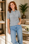 Women's Gray Polo Collar Buttoned Short Sleeve Knitted Sweater Blouse 23070 - 4