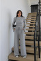 Gray Back-Tie Padded Blouse and Trousers Set - 5165