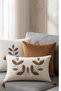 Tomurcuk |   Botanical Branch and Leaf Motif Punch Embroidered Tasseled Cotton Throw Pillow Cover 35X55 cm - 3