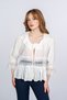 Women's Summer Ecru Lace Collar Ruffle and Waist Tulle Lace Detailed Blouse Shirt 70073 - 3
