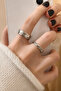 Women's Silver Color 2-Piece Ring Set Patterned Minimal Model - 3