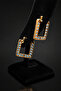 Bym082-1 Rose Gold Square Evil Eye Beaded 3 cm Water Resistant Women's Steel Earrings - 2