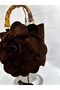 Flora |   Women's Suede Bag Large Floral Bamboo Handle Handbag - 3