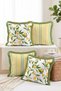 Lemon Patterned Yellow Green Striped 4-Piece Fringed Throw Pillow Cover Set - 2