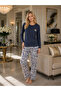 Women's Long Sleeve Floral Patterned Pajama Set with Drawstring Detail - 2