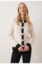 Women's Knitwear Ecru Black Floral Detailed Knitted Stylish Winter Sweater - 2