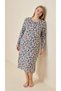 Floral Patterned Viscose Half Placket Button Detailed Long Sleeve Plus Size Dress - 2