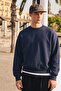 Men's Casual Crew Neck Navy Blue Basic Sweatshirt - 5