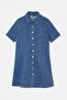 Mavi Kısa Kollu Orta Esnek Denim Büyük Beden Elbise TBBSS26AH00254 - 5