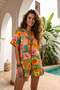Fruit Patterned Woven Regular 100% Cotton Beach Shirt Shorts Set Tbess26Au00040