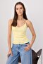 Yellow Fitted/V-Neck Thin Strap Sleeveless Cotton Ribbed Knitted Undershirt Twoss26Al00109 - 2