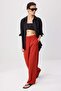 Red Cold Button Wide Leg Pants with Elastic Waist Twoss26Pl00246 - 2