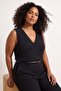 Black Polka Dot Flock Printed Tulle Knitted Plus Size Blouse Tbbss26Af00240