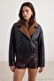 Siyah Oversize Kalıp Kürk Detaylı Biker Mont TWOAW27MO00059 - 5