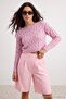 Pink Soft Textured Crew Neck Low Sleeve Super Crop Knitwear Sweater Twoaw27Kz00012 - 3