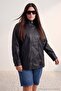 Siyah Oversize Kalıp Bel Lastikli Suni Deri Büyük Beden Mont TWOAW27AW00006 - 3