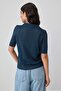 Navy Blue Horse Embroidered Openwork/Hole-Punched Polo Collar Blouse Twoss26Bz01101 - 4