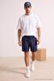 Navy Blue Modal Look Elastic Waist Men's Shorts & Bermuda Tmnss26Sr00043 - 3
